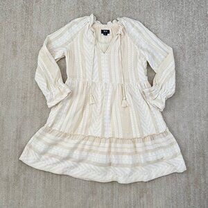 Anthropologie Maeve Boho Striped Cotton Summer Mini Dress With Pockets S
